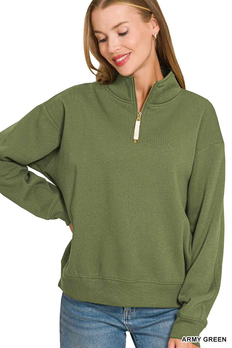 1/4 Zip Fleece - Army Green