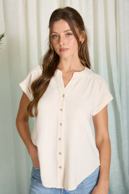 Cuffed Sleeve Button Down Light Weight - khaki