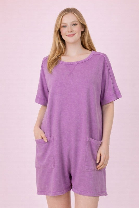 Mineral Washed Knit Casual Romper