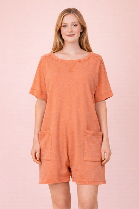 Mineral Washed Knit Casual Romper