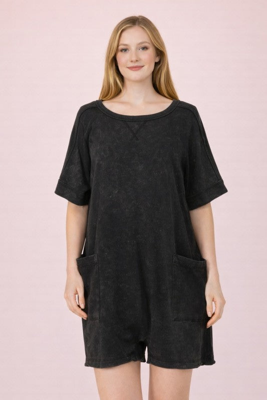 Mineral Washed Knit Casual Romper