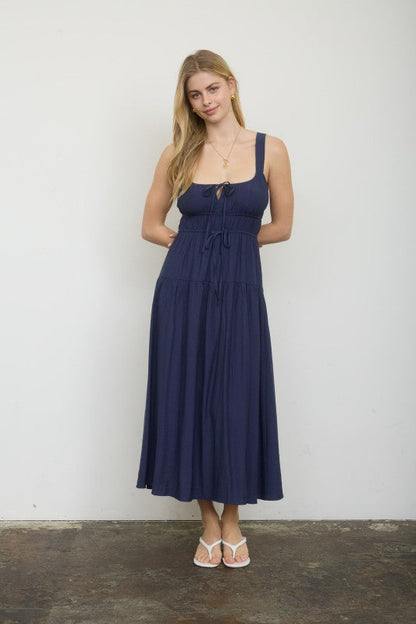 Navy Blue Smocked Tiered Maxi Dress