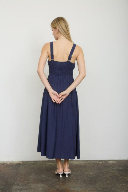 Navy Blue Smocked Tiered Maxi Dress