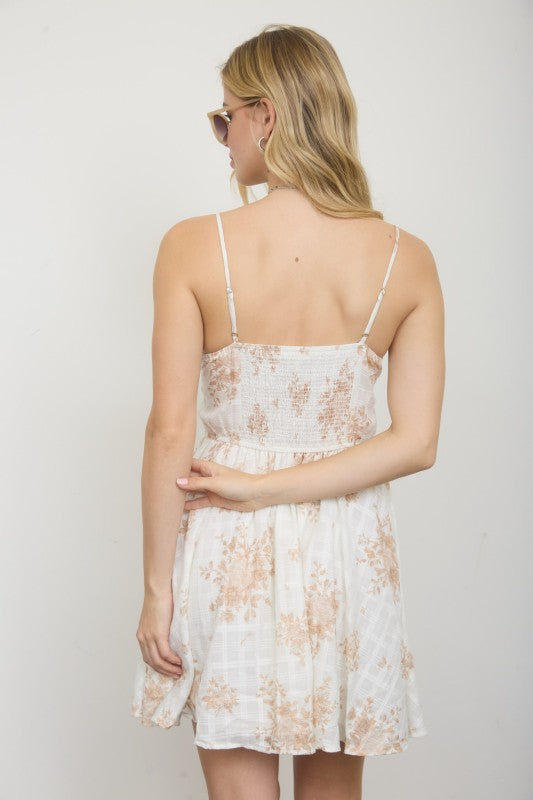 Floral Plaid Spaghetti Strap Corset Dress Kakhi