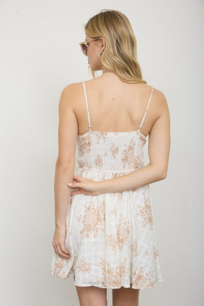 Floral Plaid Spaghetti Strap Corset Dress Kakhi