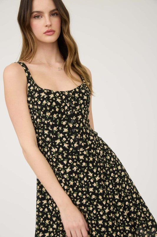Black floral button down Mini dress