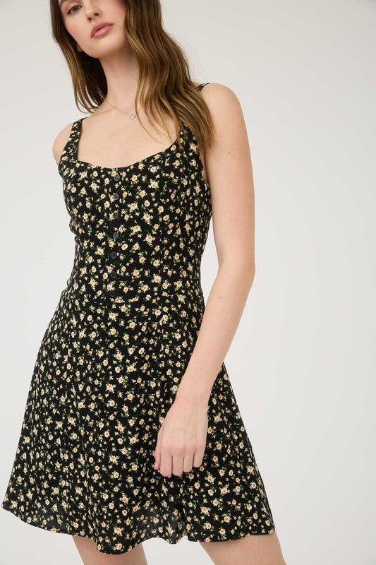 Black floral button down Mini dress
