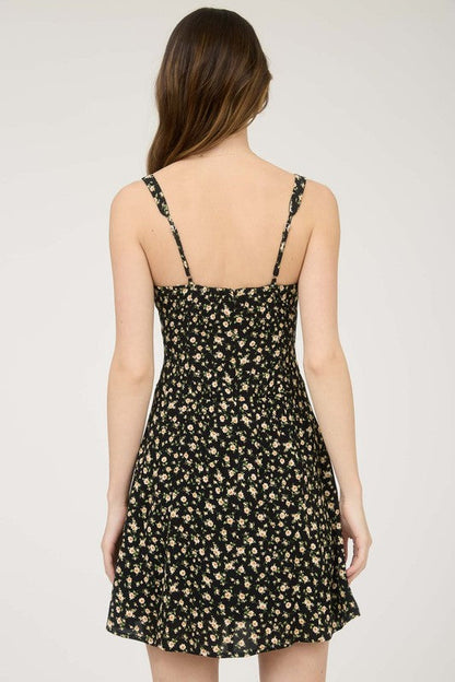 Black floral button down Mini dress