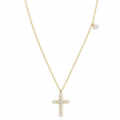 Graceful Radiance Pearl Cross Necklace