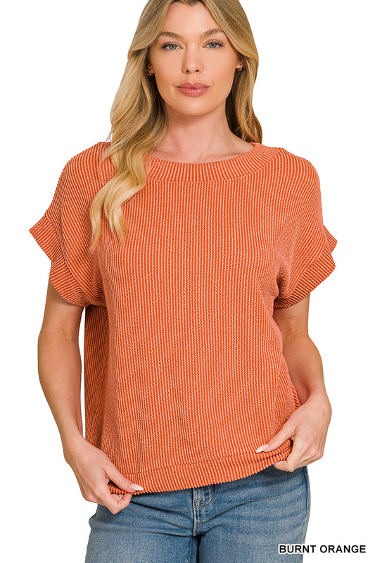 Burnt Waffle Knit Cap Sleeve Top