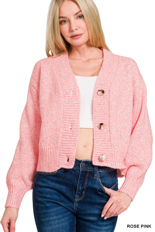 Cozy Button-Up Chenille Cardigan – Rose Pink