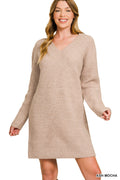 Wrapped in Grace V-Neck Sweater Dress - Ash Mocha | Modern Grace Boutique