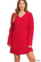 Wrapped in Grace V-Neck Sweater Dress - Ruby | Modern Grace Boutique