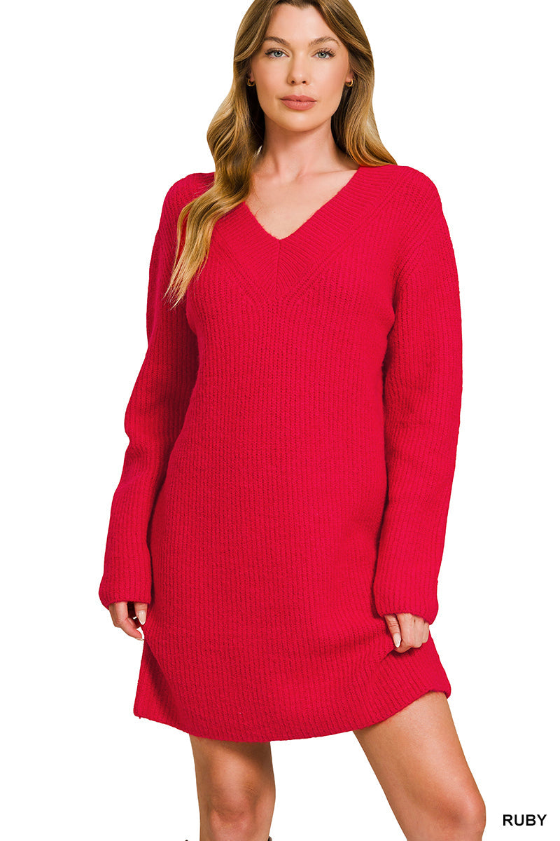 Wrapped in Grace V-Neck Sweater Dress - Ruby | Modern Grace Boutique