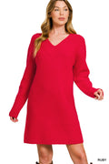 Wrapped in Grace V-Neck Sweater Dress - Ruby | Modern Grace Boutique