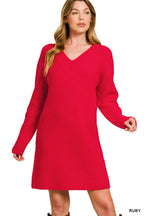 Wrapped in Grace V-Neck Sweater Dress - Ruby | Modern Grace Boutique